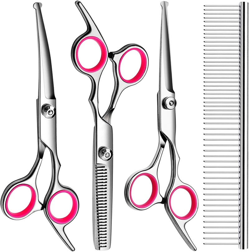 FAIGEO Professional Dog Grooming Scissors Kit, Titanium Coated Dog Scissors for Grooming, Grooming Shears Kit for Dogs Cat At Home (Pink 5 in 1) - Image 1